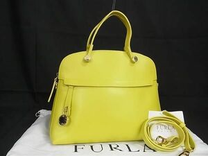 1円 ■極美品■ FURLA フルラ パイパー レザー 2WAY ハンドバッグ ショルダーバッグ クロスボディ レディース イエロー系 AV7304