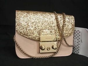 1円 ■極美品■ FURLA フルラ ジュリア メトロポリス レザー チェーン ショルダーバッグ 肩掛け レディース ピンク系×ゴールド系 FA0468