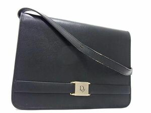 1円 ChristianDior クリスチャンディオール ハニカム柄 ヴィンテージ レザー ショルダーバッグ ポシェット 斜め掛け ブラック系 AX2745