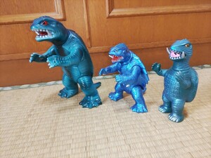 【中古美品】絶版レア!　一部リペイント済み　マルサン　ガメラ3体セット　ソフビ　レトロ　昭和ガメラ　平成ガメラ