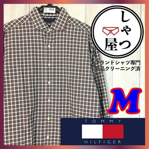 SC13-304★美品★【TOMMY HILFIGER トミーヒルフィガー】チェック柄 長袖 シャツ【メンズ M 15-1/2】赤 レッド 白 コットン Yシャツ 古着