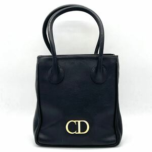 1円 良品 Christian Dior クリスチャンディオール レザー ブラック トートバッグ ハンドバッグ CDロゴ ゴールド金具 ヴィンテージ