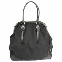 プラダ PRADA ショルダーバッグ がま口 ロゴ ブラック ナイロン レザー 中古AB 275920_画像2