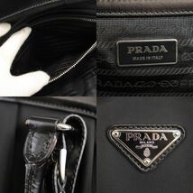 プラダ PRADA ショルダーバッグ がま口 ロゴ ブラック ナイロン レザー 中古AB 275920_画像8