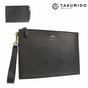 グッチ GUCCI クラッチバッグ アニマリエ BEE ブラック レザー 中古A 275933