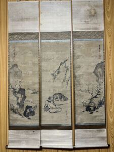 【真作】東皋心越 三幅 山水の図 絹本 唐物 中国書画 買取品 掛軸 肉筆 中国美術 僧侶 明時代 仏画 茶道具