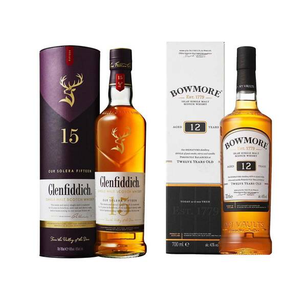 ○Glenfiddich グレンフィディック 15年 BOW MORE ボウモア 12年 700ml x 2本 モルトウイスキー