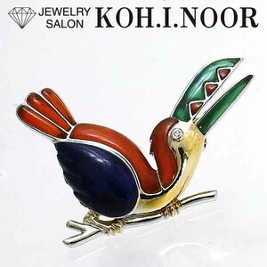  diamond 0.01ct coloring karu Ced knee lapis lazuli 18 gold white gold K18WG 18 gold yellow gold K18YG brooch bird bird 