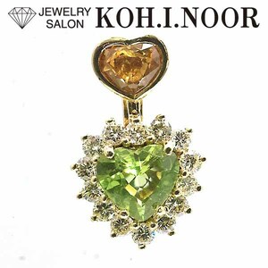 ジュエルスタジオ ダイヤモンド 0.85ct ペリドット ジルコン 18金イエローゴールド K18YG ペンダント トップ ハート JEWEL STUDIO