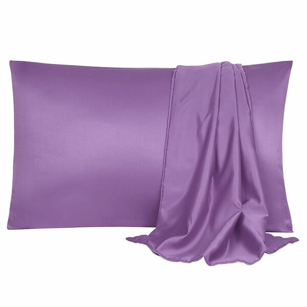 サテン枕カバー ひんやり 接触冷感 ピローケース 封筒式 2枚 セット パープル 紫 枕カバー