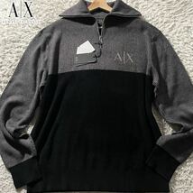 新品タグ付き/XLサイズ●アルマーニ エクスチェンジ ハーフジップ ニットセーター ARMANI EXCHANGE ストレッチ 切替カラー 胸元AXロゴ_画像1