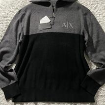 新品タグ付き/XLサイズ●アルマーニ エクスチェンジ ハーフジップ ニットセーター ARMANI EXCHANGE ストレッチ 切替カラー 胸元AXロゴ_画像4