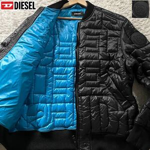 極美品/XLサイズ●DIESEL ディーゼル MA-1 ジャケット ブルゾン フライト ボンバー ライトアウター ロゴ型押し 肩ブレイブマンロゴ 中綿