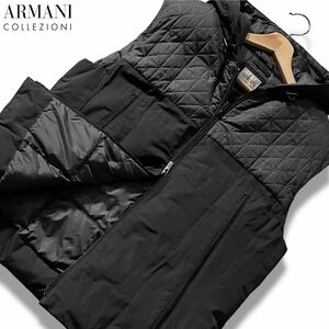 未使用級/Lサイズ●アルマーニ コレツィオーニ ダウンベスト ジャケット ARMANI COLLEZIONI ダブルジップ キルティング切替 ロゴタグ 50