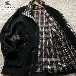 希少Lサイズ●バーバリーブラックレーベル コーデュロイ コート ジャケット BURBERRY BLACK LABEL ロゴ刻印ボタン 裏地ノバチェック 黒