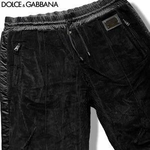 希少3Lサイズ●ドルチェ&ガッバーナ メンズコレクション コーデュロイ パンツ スラックス ナイロン切替 DOLCE&GABBANA ロゴ金具 黒 XXL 54