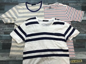 ブランドMIX メンズ ボーダー 半袖Tシャツ 3点セット まとめ売り M1点・L2点 紺・グレー・赤紺 SHIPS レイジブルー