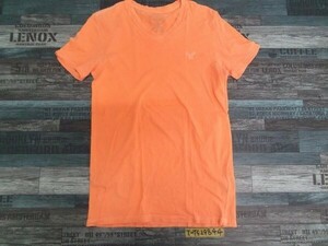 AMERICAN EAGLE アメリカンイーグル メンズ ワンポイント刺繍 Vネック 半袖Tシャツ S 蛍光オレンジ