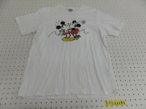 UT UNIQLO ユニクロ × DISNEY ディズニー メンズ ミッキーミニー フロッキープリント 半袖Tシャツ L 白黒黄色赤