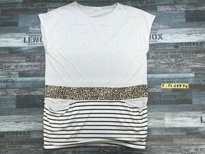 BEAMS HEART Beams Heart lady's pattern switch . leopard print * border thin short sleeves T-shirt gray other 
