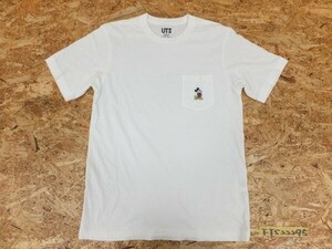 UT UNIQLO ユニクロ × DISNEY ディズニー メンズ ミッキー刺繍胸ポケット 半袖Tシャツ S 白