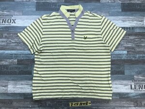 lyle&scott ライル アンド スコット メンズ ボーダー スリットネック 鹿の子 半袖ポロシャツ M グリーン