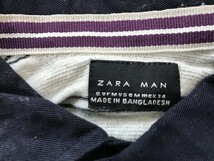 ZARA MAN ザラマン メンズ 綿 ボーダー 襟切替 半袖ポロシャツ 38 グレー紺_画像2