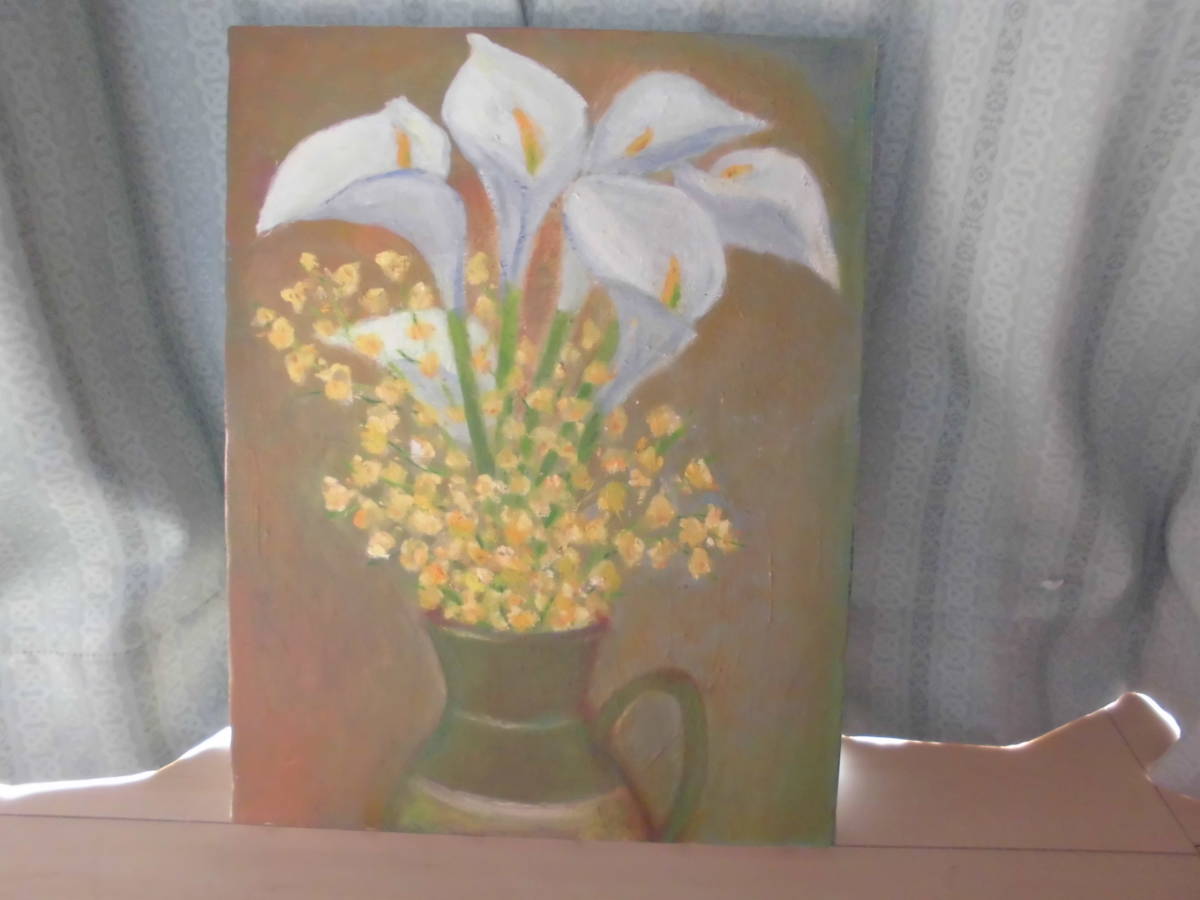 Pintura al óleo Tamaño F6 Color blanco y pequeñas flores amarillas Artista desconocido 41x32cm Florero de color bronce Pintura al óleo Pintado a mano Sin marco Lienzo Bellas artes Obra única Interior antiguo Showa retro, Cuadro, Pintura al óleo, Naturaleza muerta