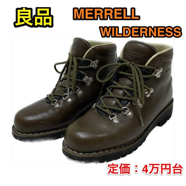 【良品】MERRELL WILDERNESS 本革マウンテンブーツ☆メレル ウィルダネス トレッキングブーツ US5 22.0☆Vibram ビブラムソール イタリア製