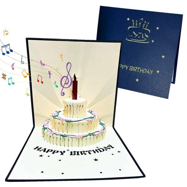 【特価セール】おしゃれ 手作りの贈り物 (ブルー) フラワーカード 誕生日ケーキ 祝福カード シンプル 立体 3Dポップアップカー