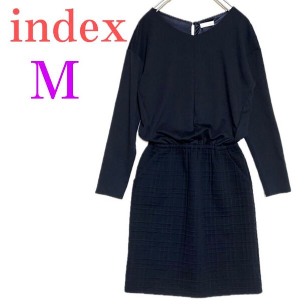 《index》インデックス レディース ワンピース 膝丈ワンピース ネイビー 濃紺 Mサイズ 長袖ワンピース