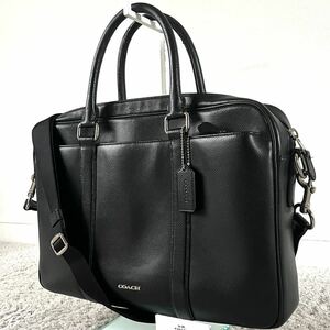 1円~ COACH コーチ A4メンズ ビジネスバッグ レザー 本革 ブリーフケース ショルダー 2way メトロポリタン 斜め掛け ブラック 黒