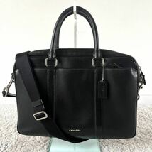 1円~ COACH コーチ A4メンズ ビジネスバッグ レザー 本革 ブリーフケース ショルダー 2way メトロポリタン 斜め掛け ブラック 黒_画像2