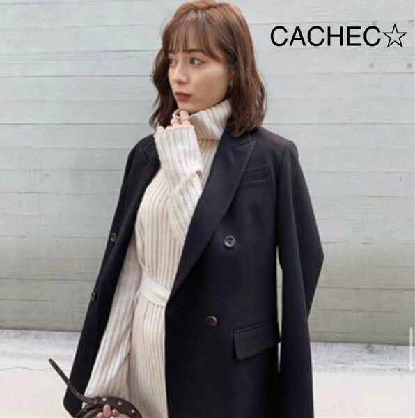 美品☆ 中村麻美CACHEC ウールカシミヤタートルネックニットロングワンピース　モカ即完売