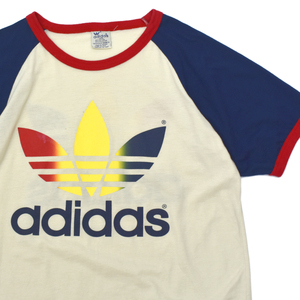 貴重 80s VANCO製 vintage adidas アディダス レインボー トレフォイル ロゴ Tシャツ ラグラン トリム size.L