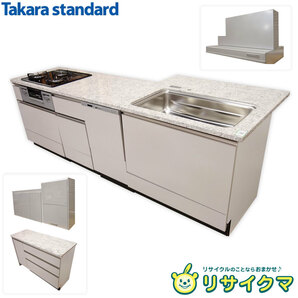 【中古】M▽展示品 タカラスタンダード システムキッチン 2020年 コンロ 食器洗い乾燥機 吊り棚 カウンター レンジフード W2585 (30067)の画像1