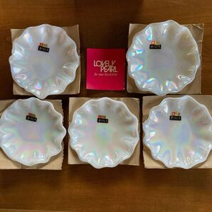[手づくり] クラタ・クラフト・グラス　パール皿5枚セット　LOVELY PEARL 昭和レトロ　デザイン皿