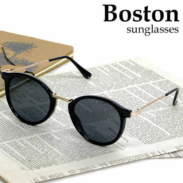 送料無料 ボストン サングラス メンズ レディース UVカット 伊達眼鏡 レトロ クラッシク風 伊達メガネ ブラック 丸 丸眼鏡 新品