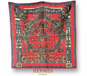 HERMES エルメス カレ 40 スカーフ ハンカチ カシミヤ シルク ASTRES et SOLEILS 天体と太陽 古代インカ帝国 レッド フランス製 正規品