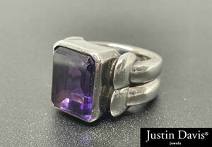 Justin Davis ジャスティンデイビス スクエア パープル カラーストーン シルバー リング 色石 指輪 SV925 正規品