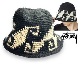 STUSSY WAVES KNIT BUCKET HAT ステューシー ウェーブ ニット バケットハット ブラック 帽子 登坂広臣着用 正規品