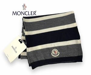 良品 MONCLER モンクレール ロゴワッペン ウール ボーダー マルチカラー マフラー ストール ショール イタリア製 091000520002907 正規品