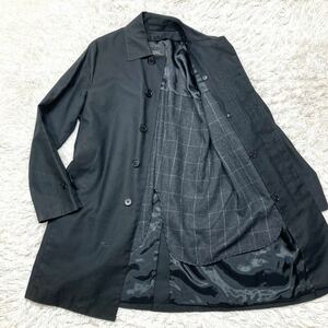 極美品 ユナイテッドアローズ 【漆黒の帝王】UNITEDARROWS ステンカラーコート チェスターコート ライナー付 ロング丈 黒 M 比翼ボタン