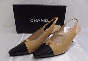 キングラム[25] 【送料無料】CHANEL シャネル バイカラー スリングバック クラシック シューズ パンプス サイズ:36 1/2 C 箱付★025＠K971