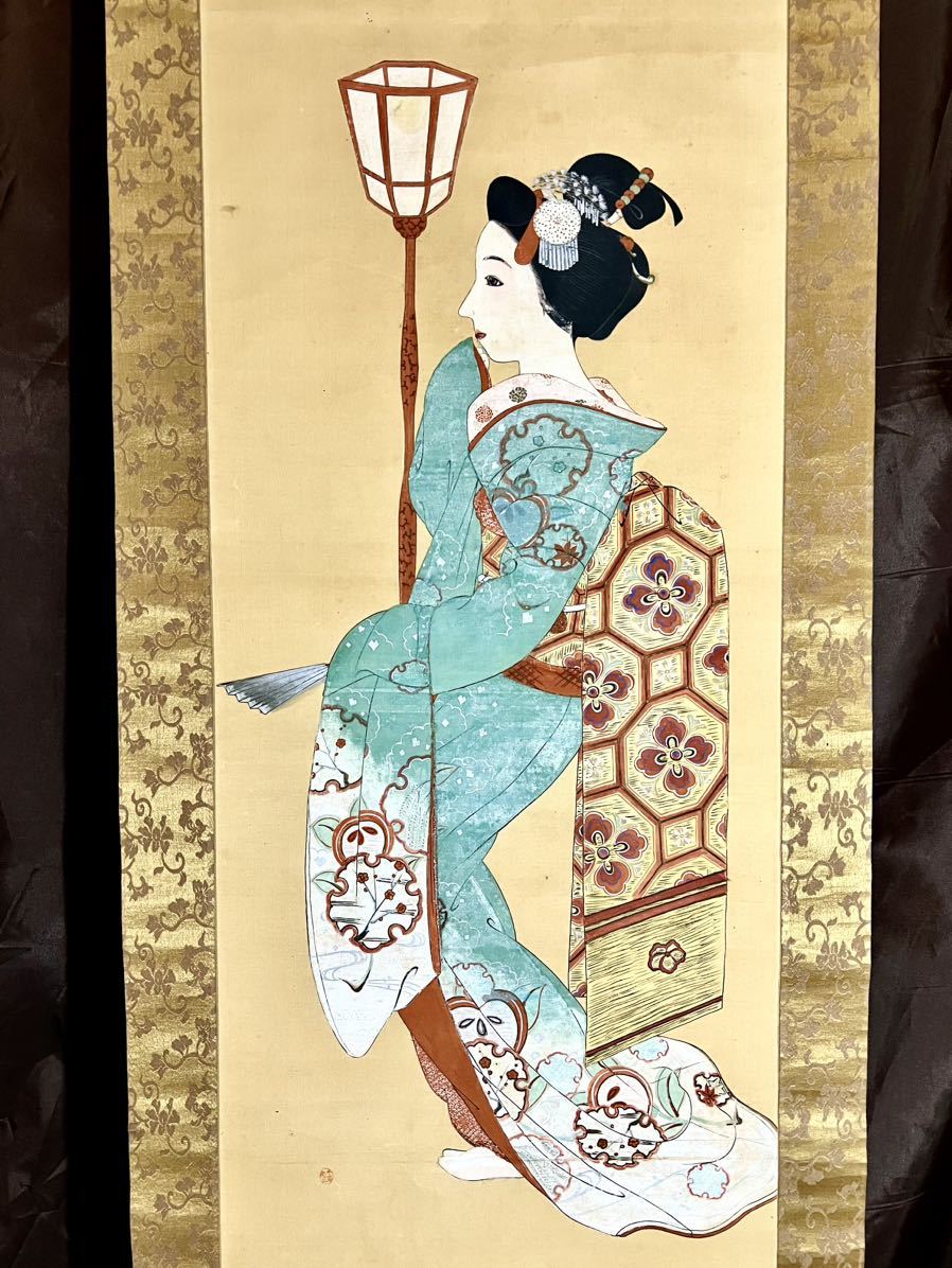 [Copiar] [T8] Solo la firma Kyoto Maiko Silk, polvo de plata, Ukiyo-e, Retrato de una mujer hermosa, Belleza vestida de kimono, pintura japonesa, cuadro, pergamino colgante, Cuadro, Ukiyo-e, Huellas dactilares, Retrato de una mujer hermosa