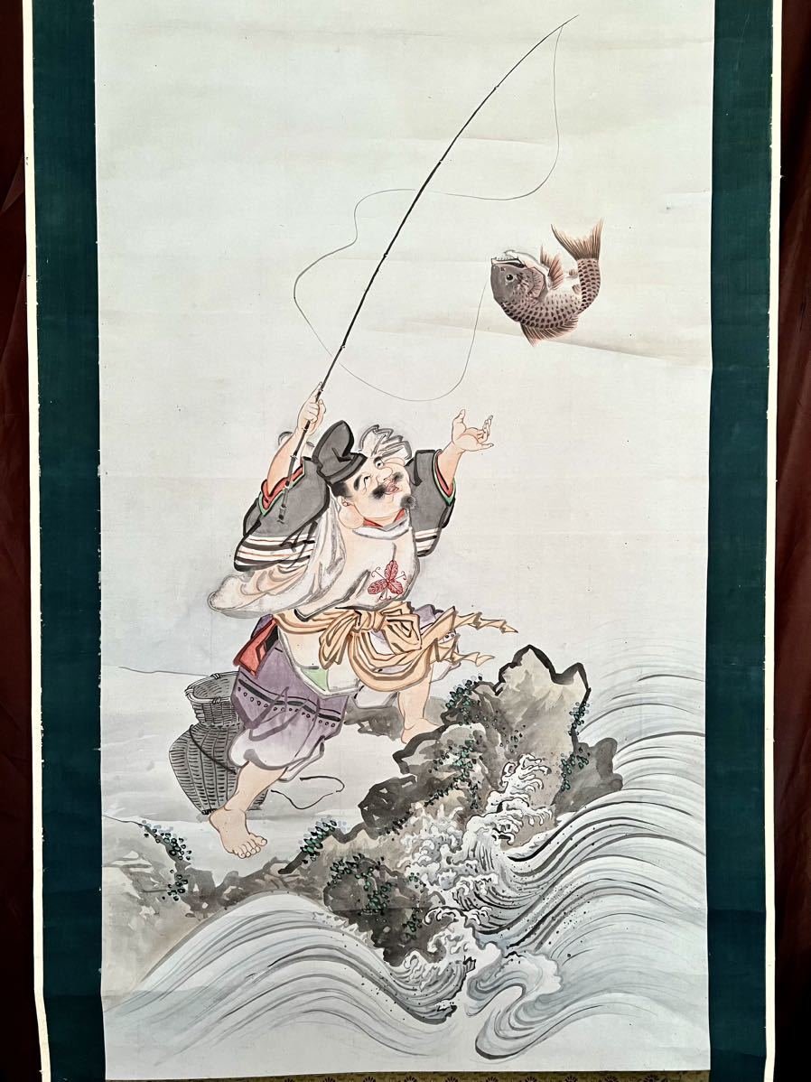 [Copy] [S8] Unsigned and unmarked Ebisu Tenzu Paperback Very Large Buddhist Painting Buddhist Art Birds and Beasts Fish Painting Sea Bream God Painting Hanging Scroll Written by People Japan Chinese Art, painting, Japanese painting, person, Bodhisattva