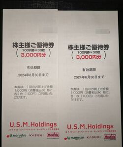 U.S.M.Holdings(カスミ・マルエツ等)株主優待100円券60枚セット 