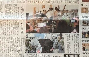 ⑨ シャンシャン&桃浜　 お別れ新聞記事 　上野動物園 アドベン パンダ 