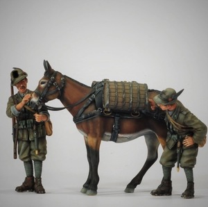 ミリタリー フィギュア 兵士 2体 馬 セット 1/35スケール 兵隊 樹脂 未塗装 未組み立て ジオラマ おもちゃ レジン グレー キット p657