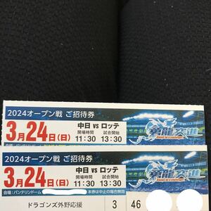 定価以下★3/24(日) バンテリンドームナゴヤ オープン戦 中日対千葉ロッテ レフト側ドラゴンズ外野応援シート 通路横2枚連番